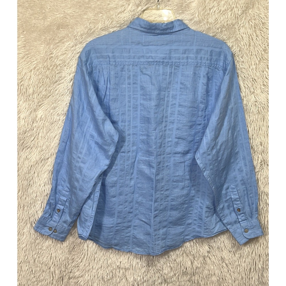 Roundtree & Yorke Caribbean Shirt Men's XL Blue Linen Blend Long Sleeve Casual - Picture 2 of 9